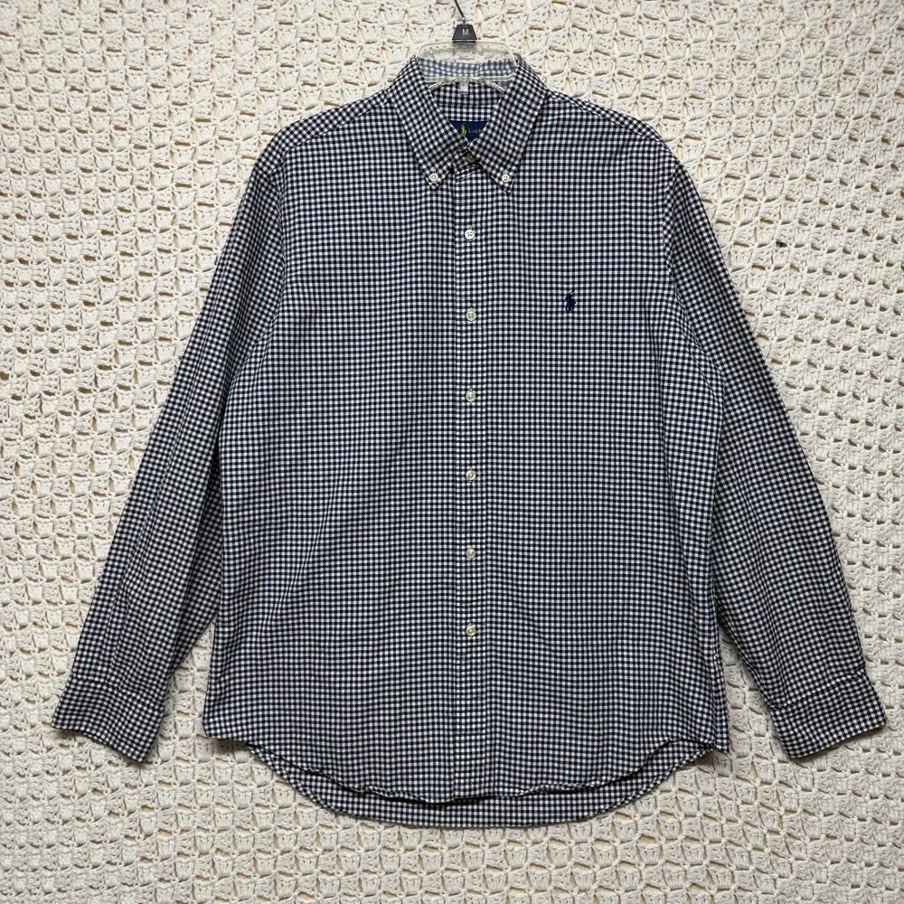 Polo Ralph Lauren Shirt Mens Sz L Blue Check Button Down Long Sleeve 100% Cotton